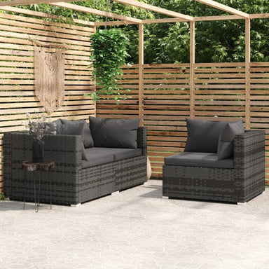 3-Delige Loungeset Met Kussens Poly Rattan Grijs 1 Grijs en antraciet 3x hoek