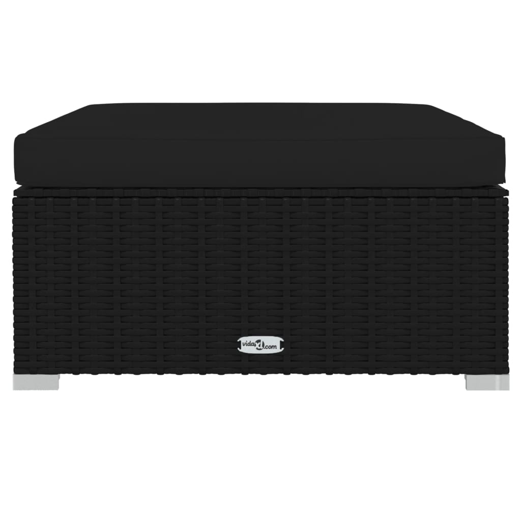 Voetensteun Met Kussen 70X70X30 Cm Poly Rattan Zwart 1