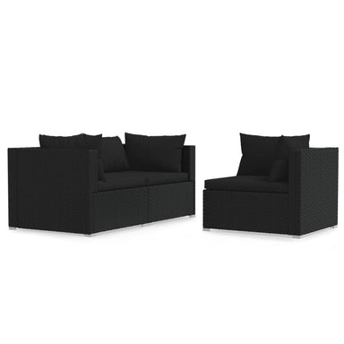 3-Delige Loungeset Met Kussens Poly Rattan Zwart 1 3x hoek