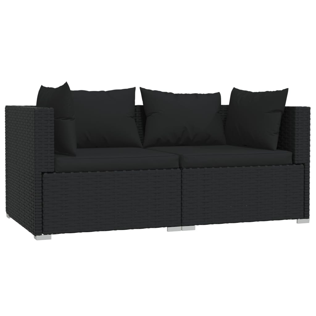 3-Delige Loungeset Met Kussens Poly Rattan Zwart 1 3x hoek