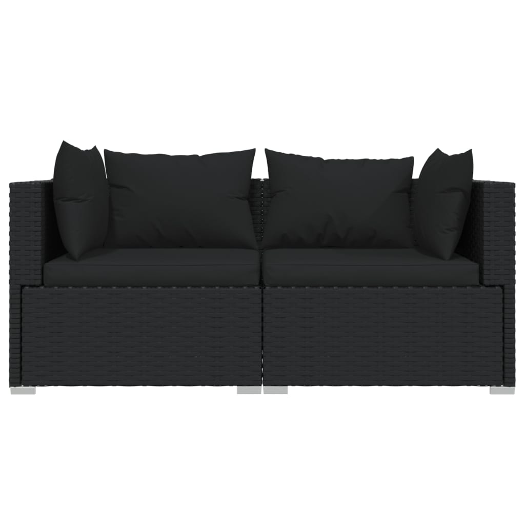 3-Delige Loungeset Met Kussens Poly Rattan Zwart 1 3x hoek
