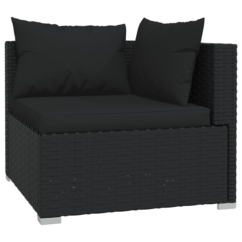 3-Delige Loungeset Met Kussens Poly Rattan Zwart 1 3x hoek