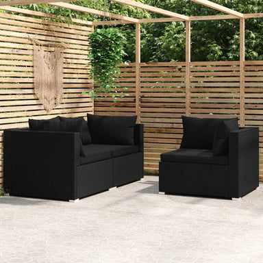 3-Delige Loungeset Met Kussens Poly Rattan Zwart 1 3x hoek
