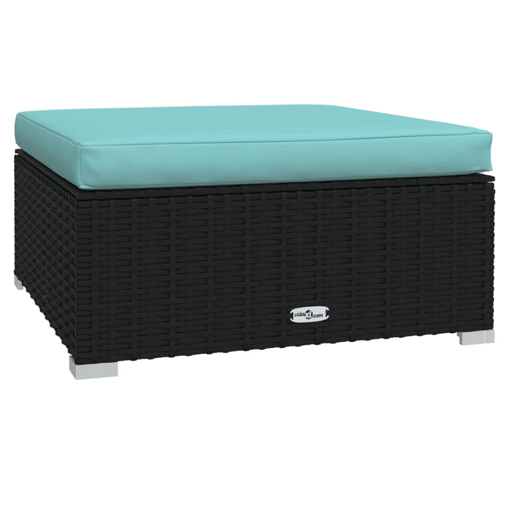 Tuinvoetenbank Met Kussen 70X70X30 Cm Poly Rattan Zwart 1 Zwart en aqua Voetensteun