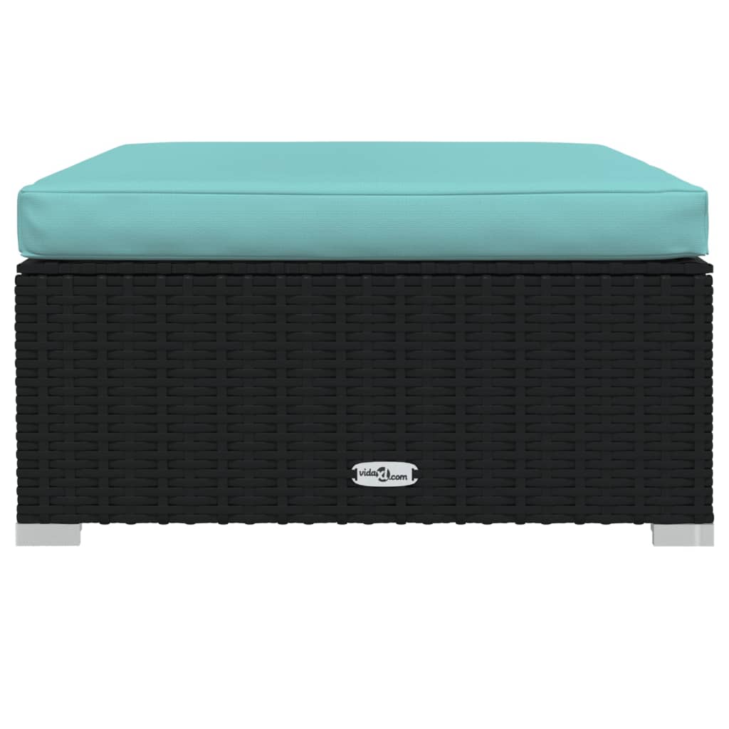 Tuinvoetenbank Met Kussen 70X70X30 Cm Poly Rattan Zwart 1 Zwart en aqua Voetensteun