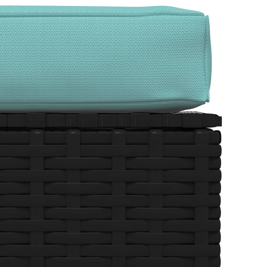 Tuinvoetenbank Met Kussen 70X70X30 Cm Poly Rattan Zwart 1 Zwart en aqua Voetensteun