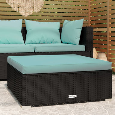 Tuinvoetenbank Met Kussen 70X70X30 Cm Poly Rattan Zwart 1 Zwart en aqua Voetensteun