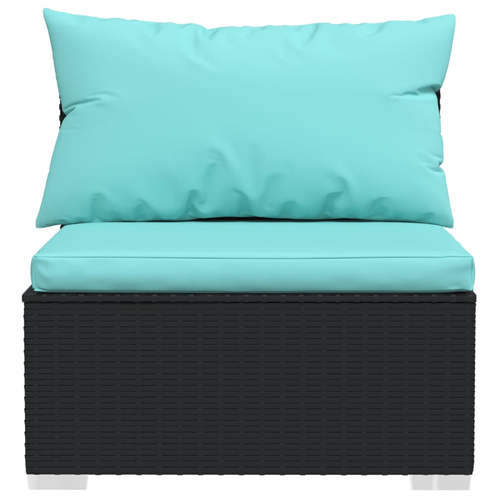 Tuinmiddenbank Met Kussens Poly Rattan Zwart 1 Zwart en aqua