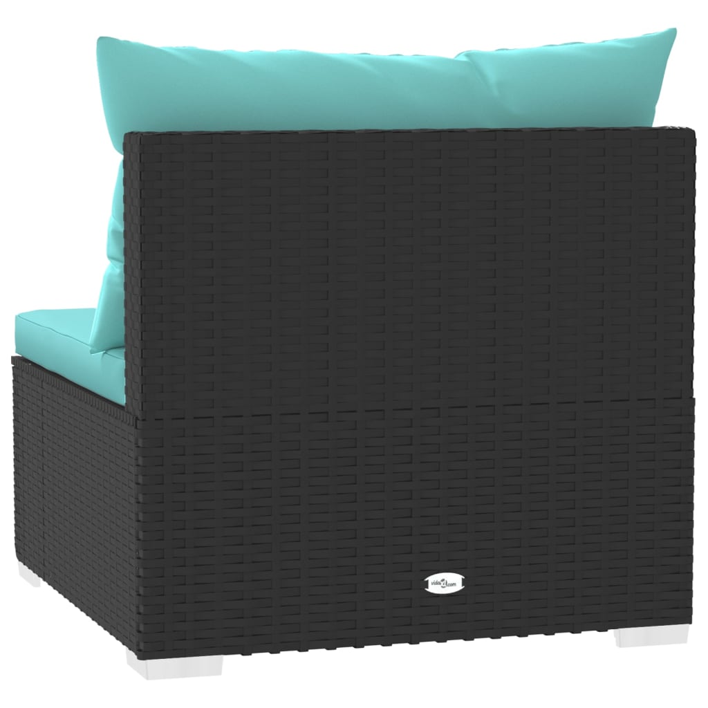 Tuinmiddenbank Met Kussens Poly Rattan Zwart 1 Zwart en aqua