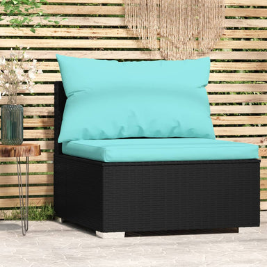 Tuinmiddenbank Met Kussens Poly Rattan Zwart 1 Zwart en aqua