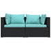 3-Delige Loungeset Met Kussens Poly Rattan Zwart 1 Zwart en aqua 3x hoek