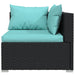 3-Delige Loungeset Met Kussens Poly Rattan Zwart 1 Zwart en aqua 3x hoek