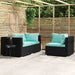 3-Delige Loungeset Met Kussens Poly Rattan Zwart 1 Zwart en aqua 3x hoek