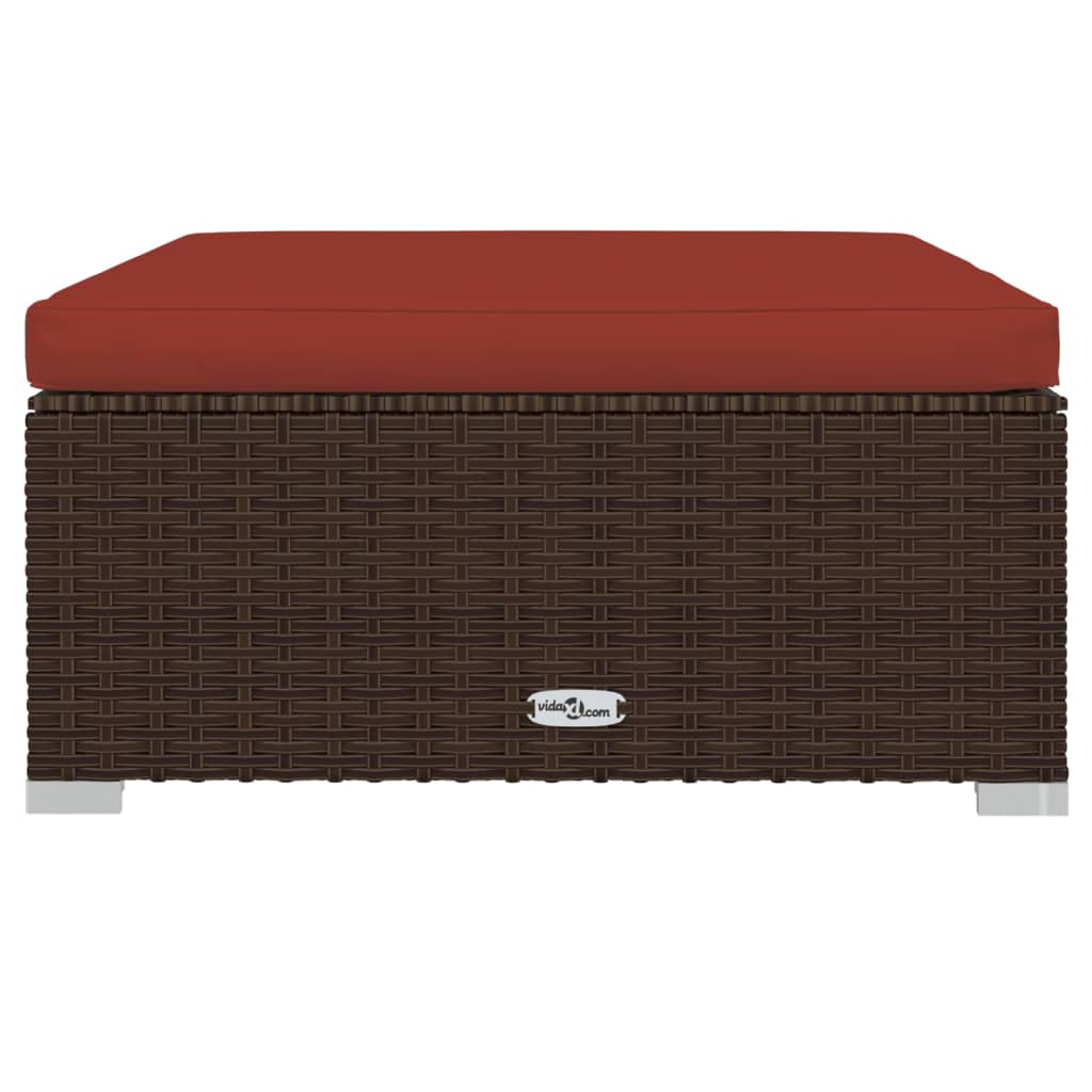 Tuinvoetenbank Met Kussen 70X70X30 Cm Poly Rattan Bruin 1 Bruin en kaneelrood Voetensteun