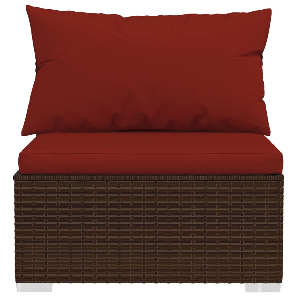 Tuinmiddenbank Met Kussens Poly Rattan Bruin 1 Bruin en kaneelrood