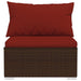 Tuinmiddenbank Met Kussens Poly Rattan Bruin 1 Bruin en kaneelrood