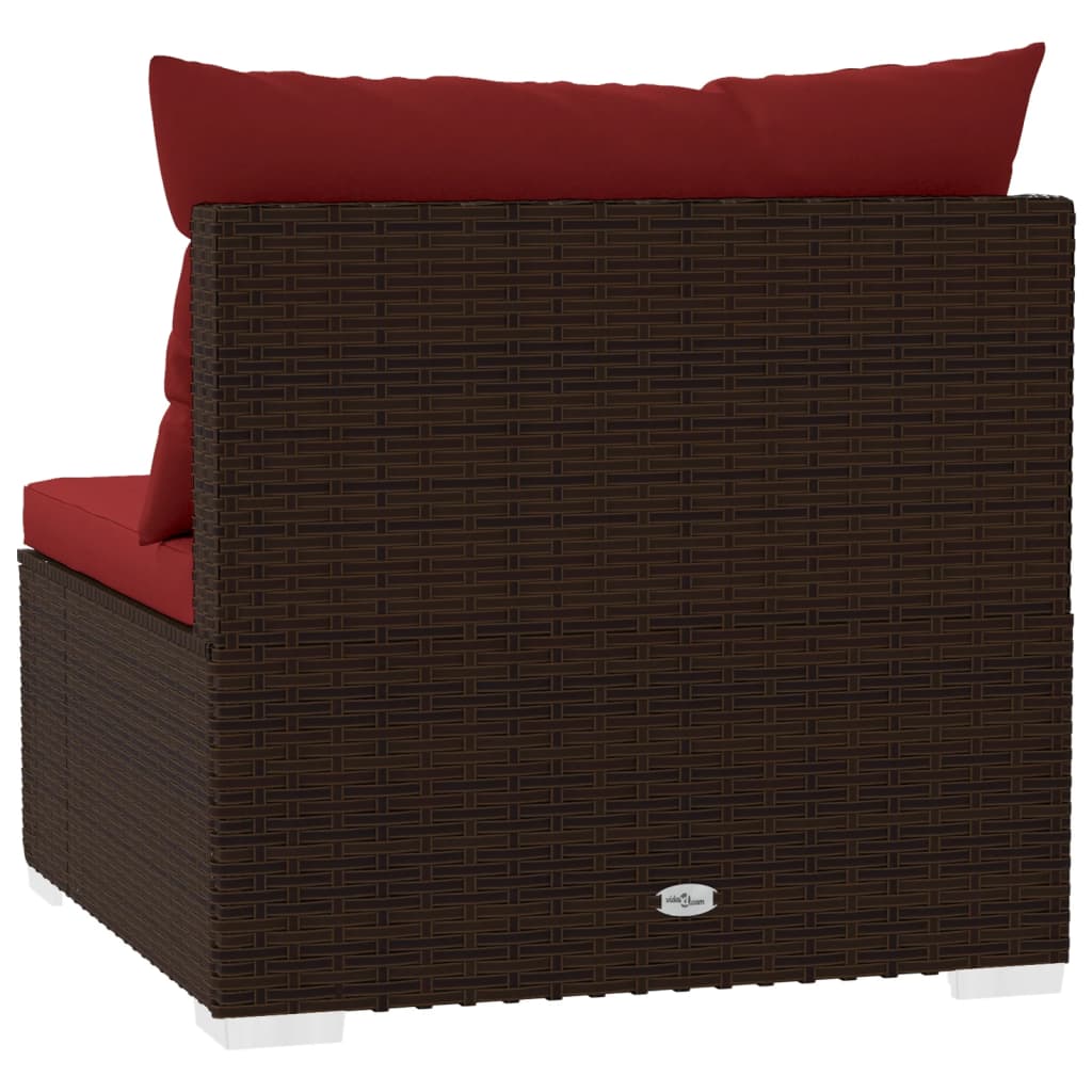 Tuinmiddenbank Met Kussens Poly Rattan Bruin 1 Bruin en kaneelrood