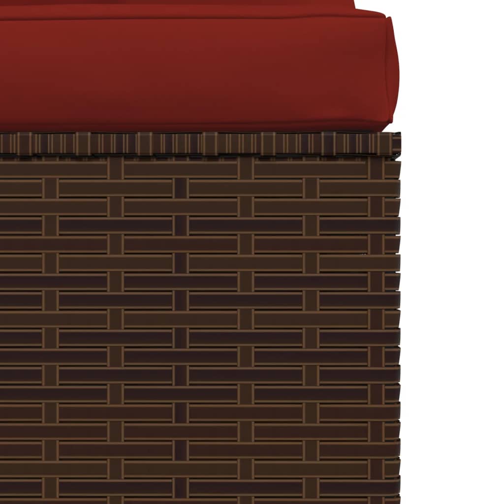 Tuinmiddenbank Met Kussens Poly Rattan Bruin 1 Bruin en kaneelrood