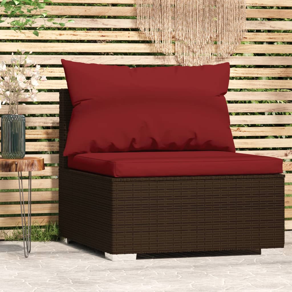 Tuinmiddenbank Met Kussens Poly Rattan Bruin 1 Bruin en kaneelrood