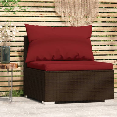 Tuinmiddenbank Met Kussens Poly Rattan Bruin 1 Bruin en kaneelrood
