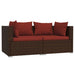 3-Delige Loungeset Met Kussens Poly Rattan Bruin 1 Bruin en kaneelrood 3x hoek