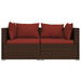 3-Delige Loungeset Met Kussens Poly Rattan Bruin 1 Bruin en kaneelrood 3x hoek
