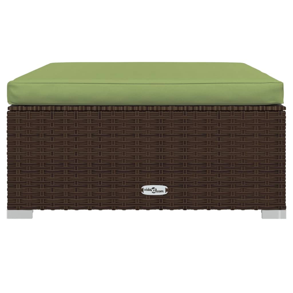Tuinvoetenbank Met Kussen 70X70X30 Cm Poly Rattan Bruin 1 Bruin en groen Voetensteun