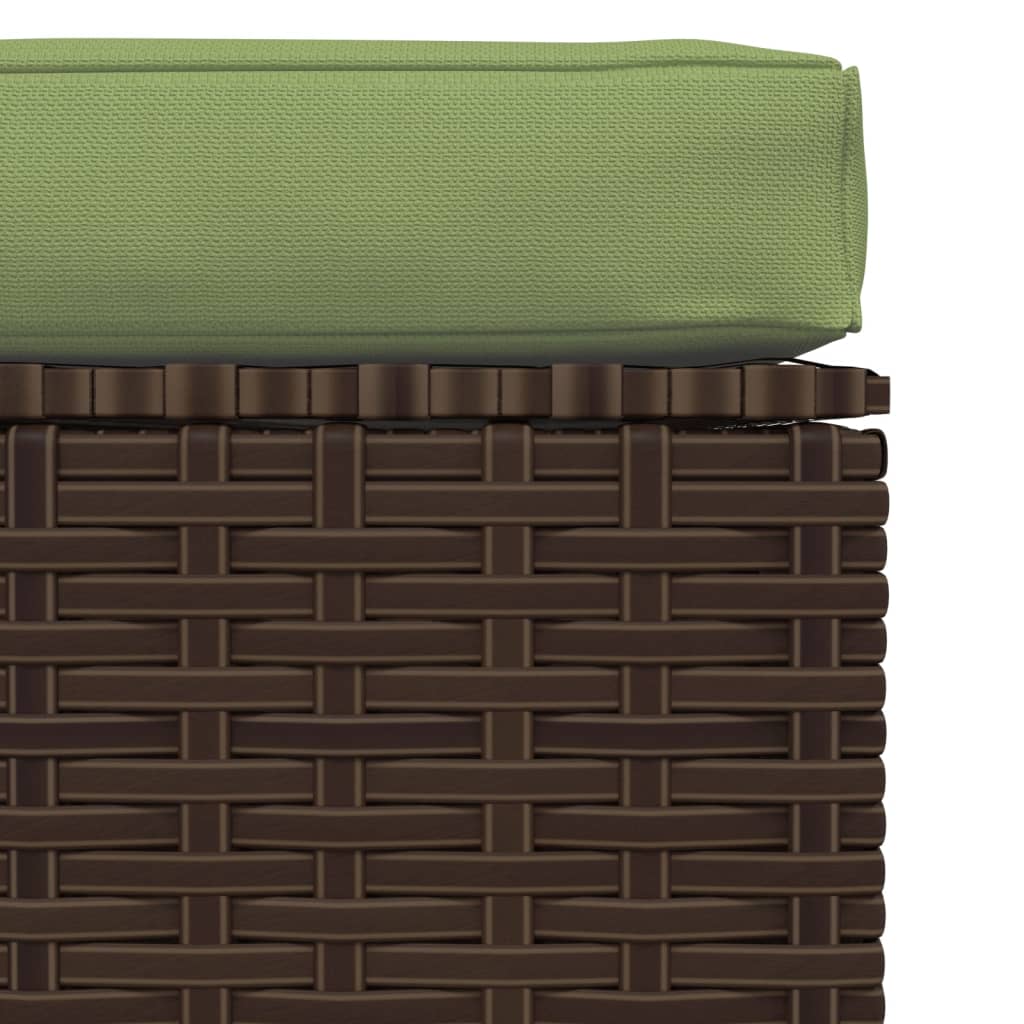 Tuinvoetenbank Met Kussen 70X70X30 Cm Poly Rattan Bruin 1 Bruin en groen Voetensteun