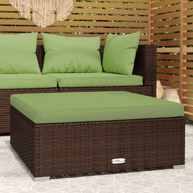 Tuinvoetenbank Met Kussen 70X70X30 Cm Poly Rattan Bruin 1 Bruin en groen Voetensteun