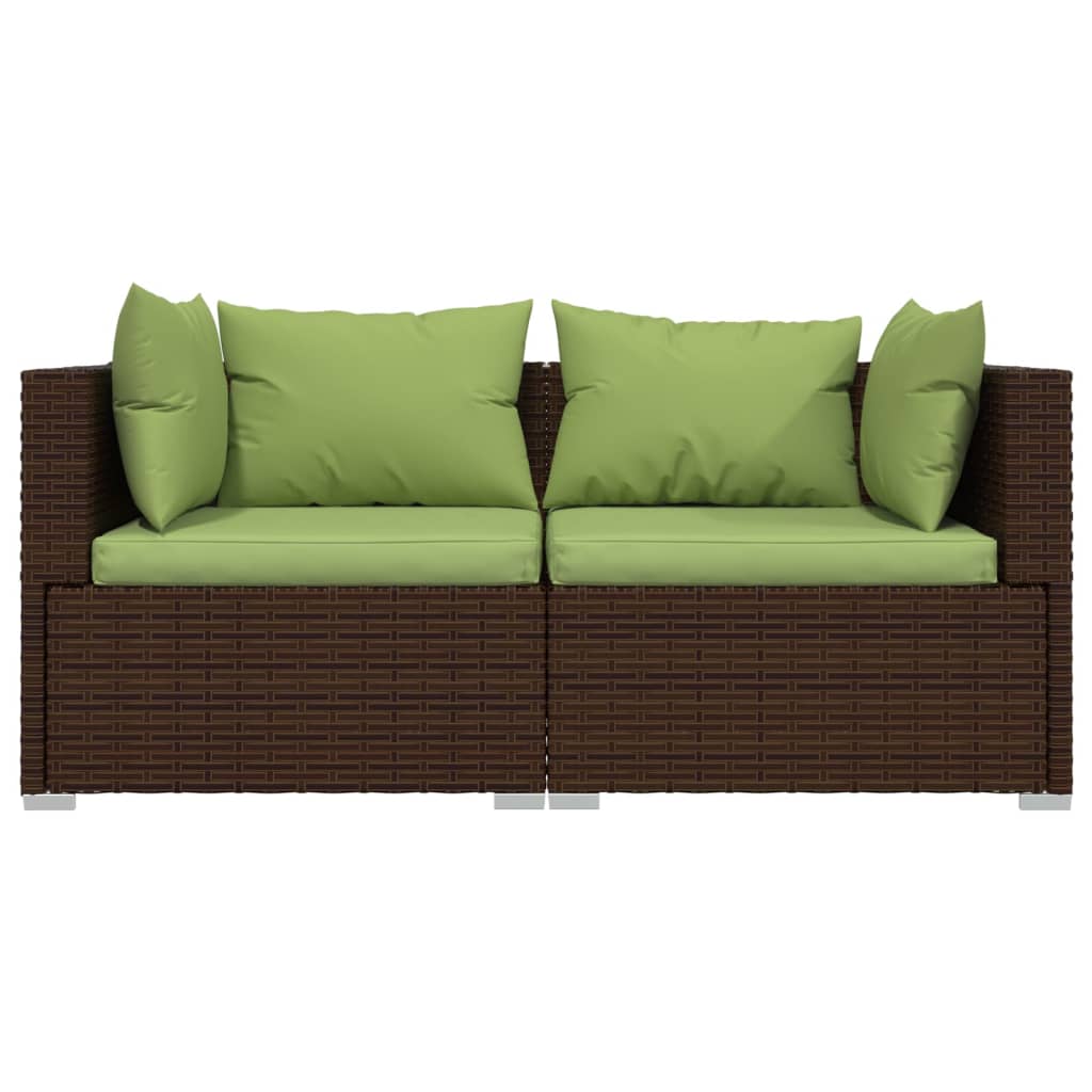 3-Delige Loungeset Met Kussens Poly Rattan Bruin 1 Bruin en groen 3x hoek