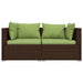 3-Delige Loungeset Met Kussens Poly Rattan Bruin 1 Bruin en groen 3x hoek
