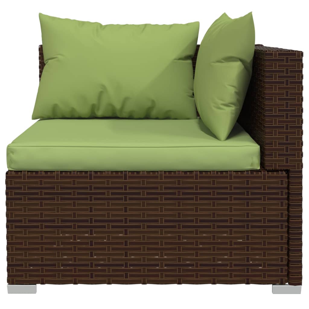 3-Delige Loungeset Met Kussens Poly Rattan Bruin 1 Bruin en groen 3x hoek