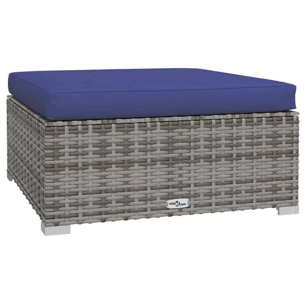 Tuinvoetenbank Met Kussen 70X70X30 Cm Poly Rattan Grijs 1 Grijs en donkerblauw Voetensteun