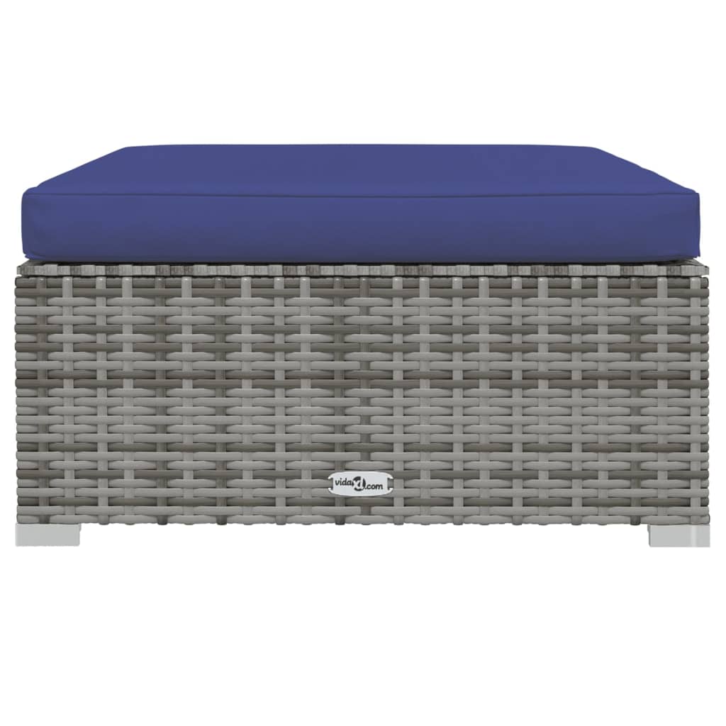 Tuinvoetenbank Met Kussen 70X70X30 Cm Poly Rattan Grijs 1 Grijs en donkerblauw Voetensteun