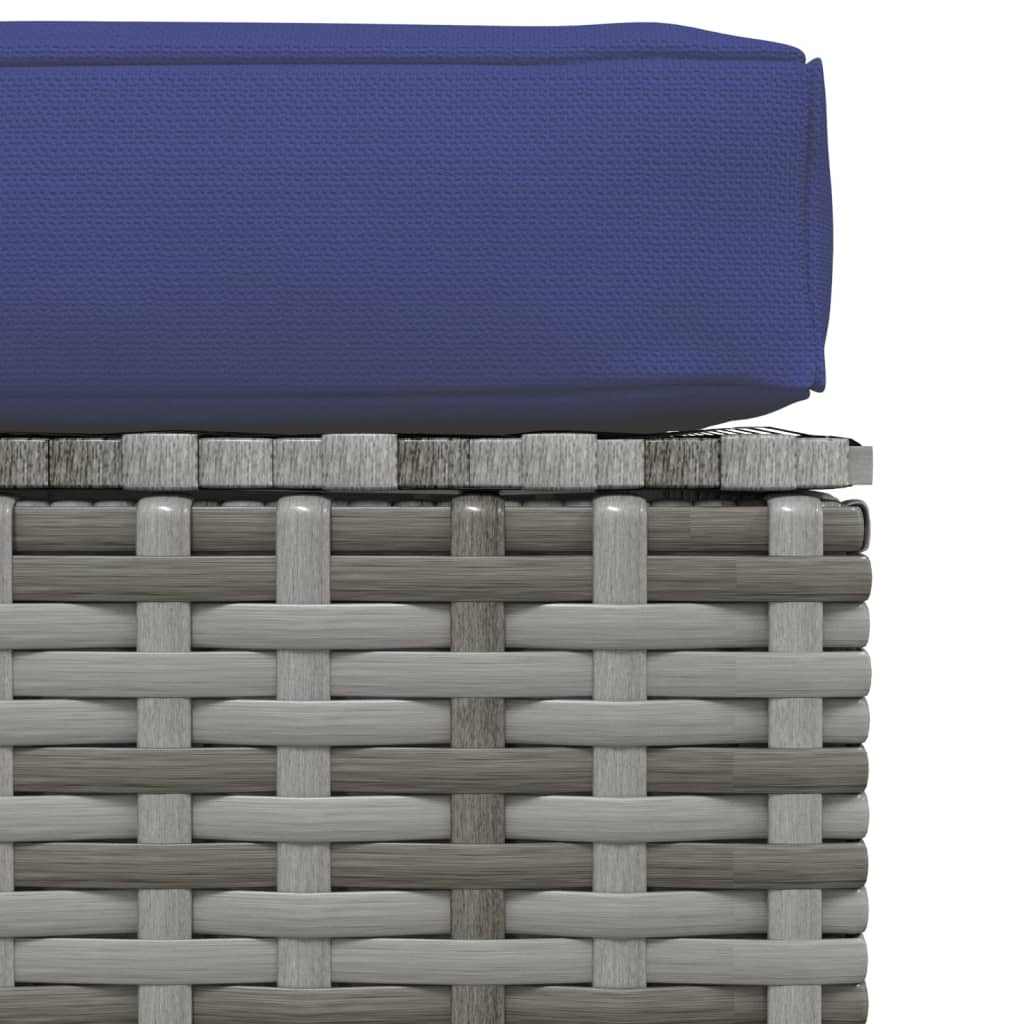 Tuinvoetenbank Met Kussen 70X70X30 Cm Poly Rattan Grijs 1 Grijs en donkerblauw Voetensteun