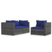 3-Delige Loungeset Met Kussens Poly Rattan Grijs 1 Grijs en donkerblauw 3x hoek