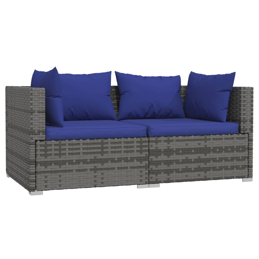 3-Delige Loungeset Met Kussens Poly Rattan Grijs 1 Grijs en donkerblauw 3x hoek
