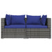 3-Delige Loungeset Met Kussens Poly Rattan Grijs 1 Grijs en donkerblauw 3x hoek