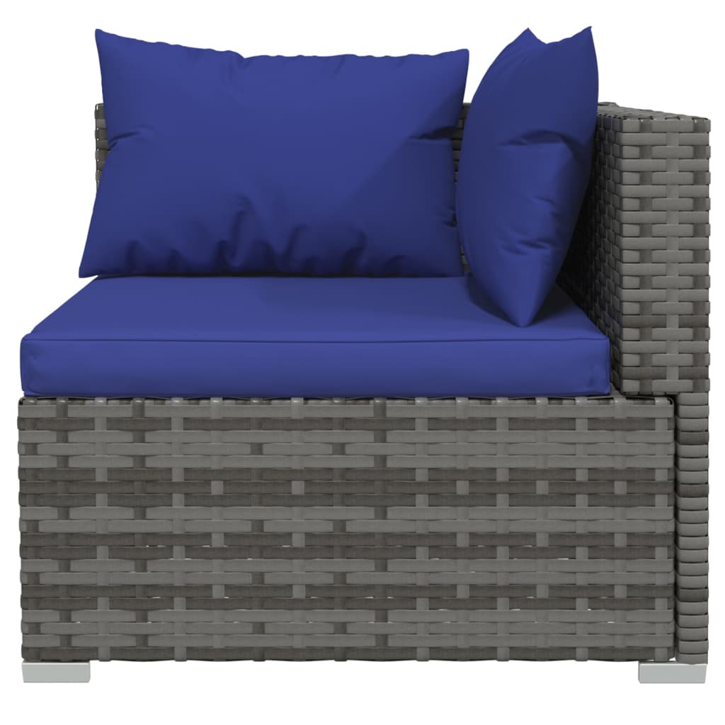 3-Delige Loungeset Met Kussens Poly Rattan Grijs 1 Grijs en donkerblauw 3x hoek