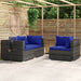 3-Delige Loungeset Met Kussens Poly Rattan Grijs 1 Grijs en donkerblauw 3x hoek