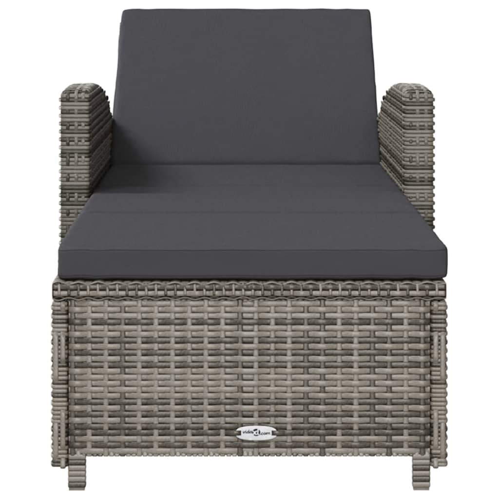 Ligbed met donkergrijs kussen poly rattan grijs