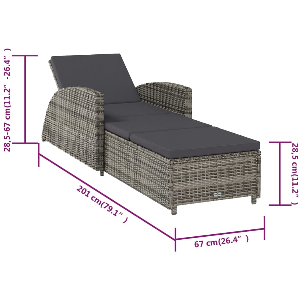 Ligbed met donkergrijs kussen poly rattan grijs