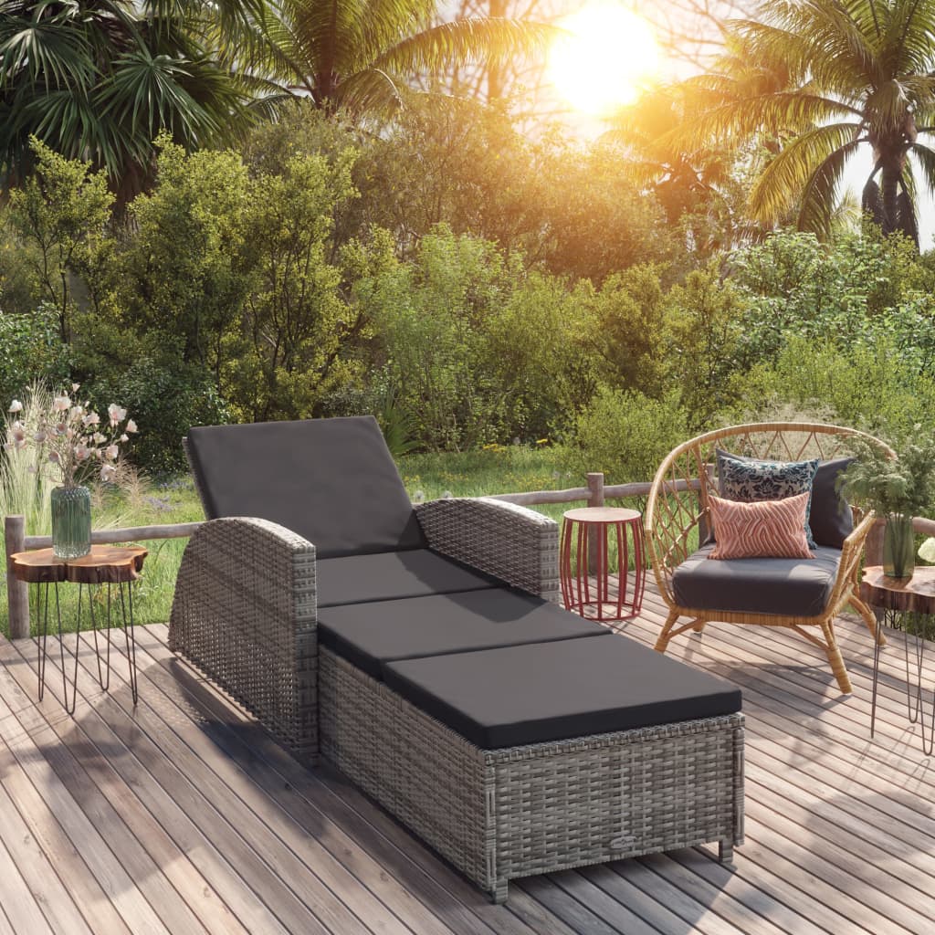 Ligbed met donkergrijs kussen poly rattan grijs