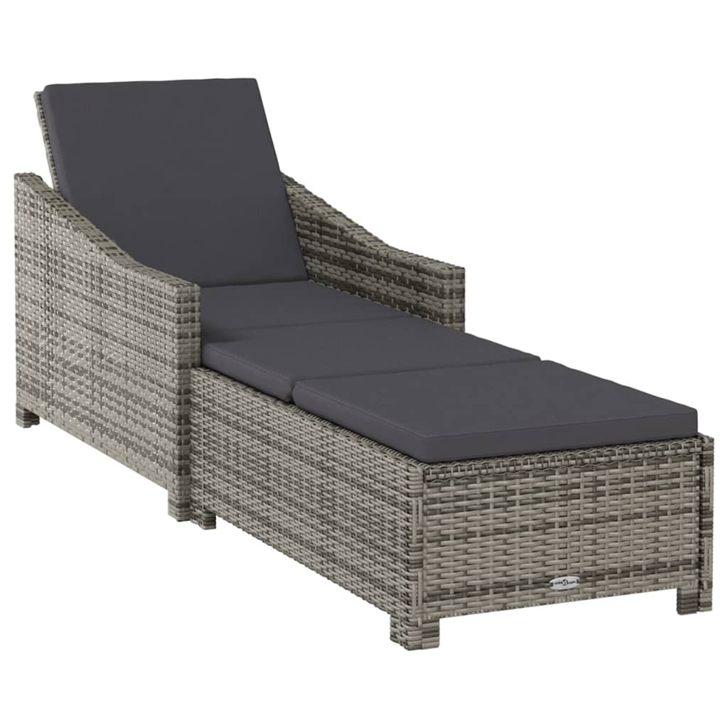 Ligbed met donkergrijs kussen poly rattan grijs