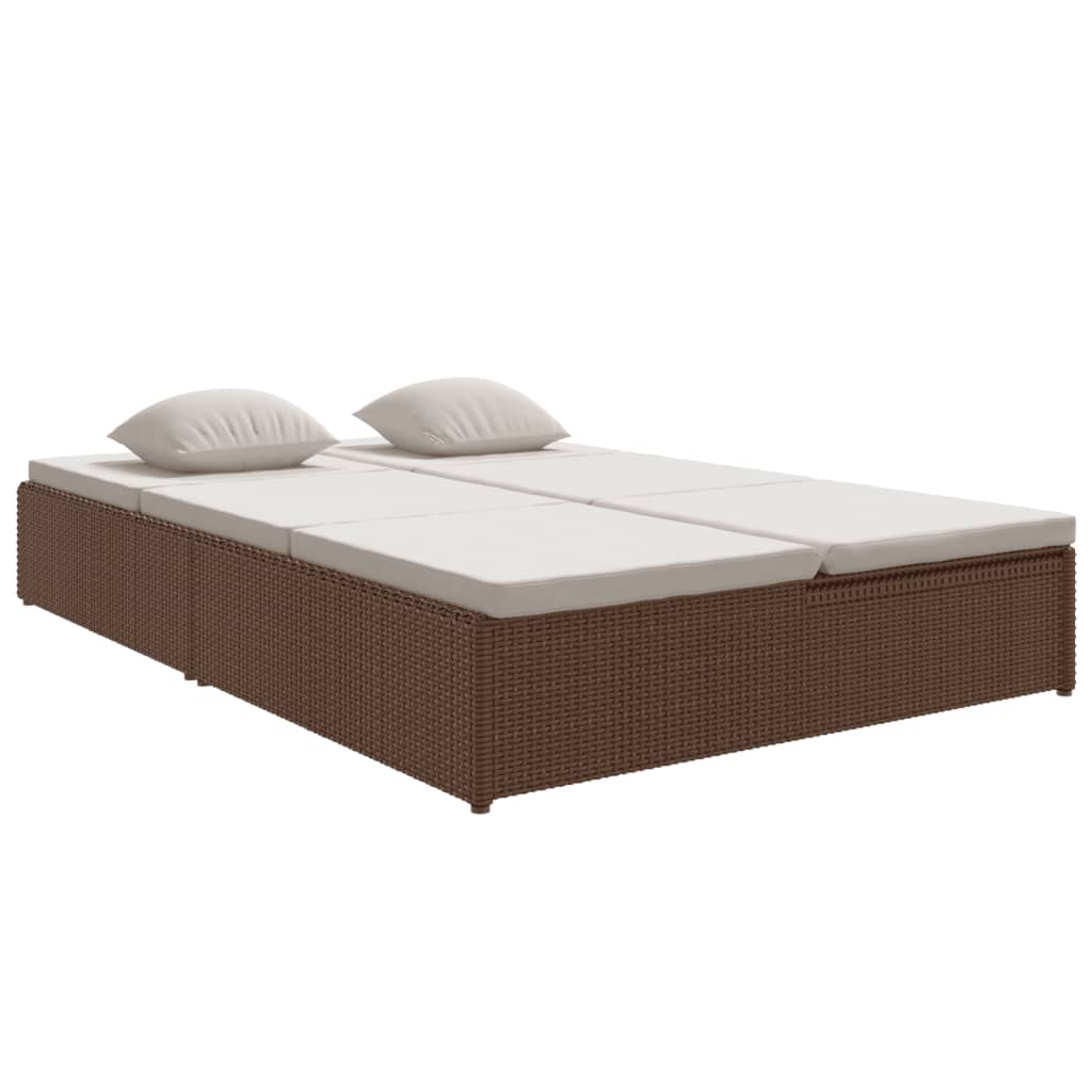 Ligbed met kussens converteerbaar poly rattan bruin