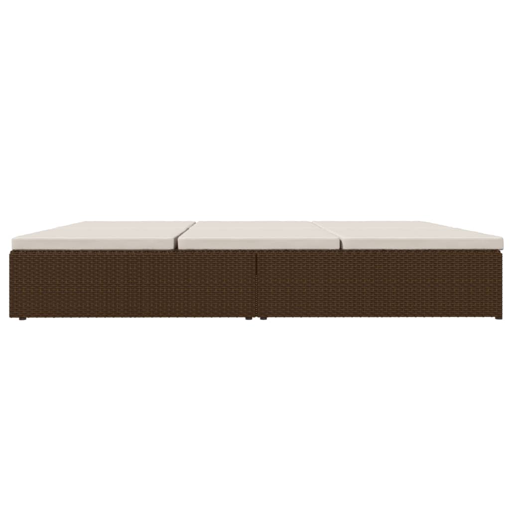 Ligbed met kussens converteerbaar poly rattan bruin