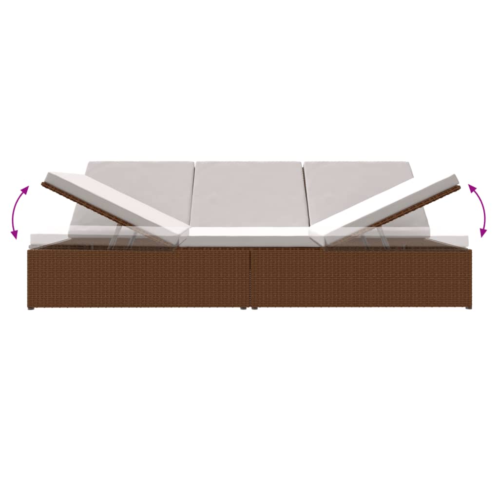 Ligbed met kussens converteerbaar poly rattan bruin