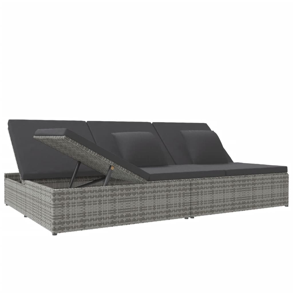 Ligbed met kussens converteerbaar poly rattan donkergrijs