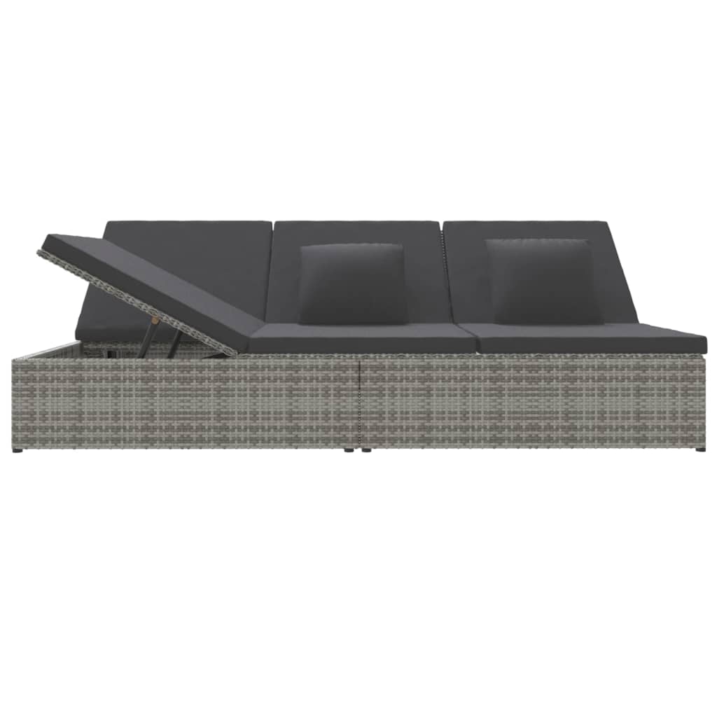 Ligbed met kussens converteerbaar poly rattan donkergrijs