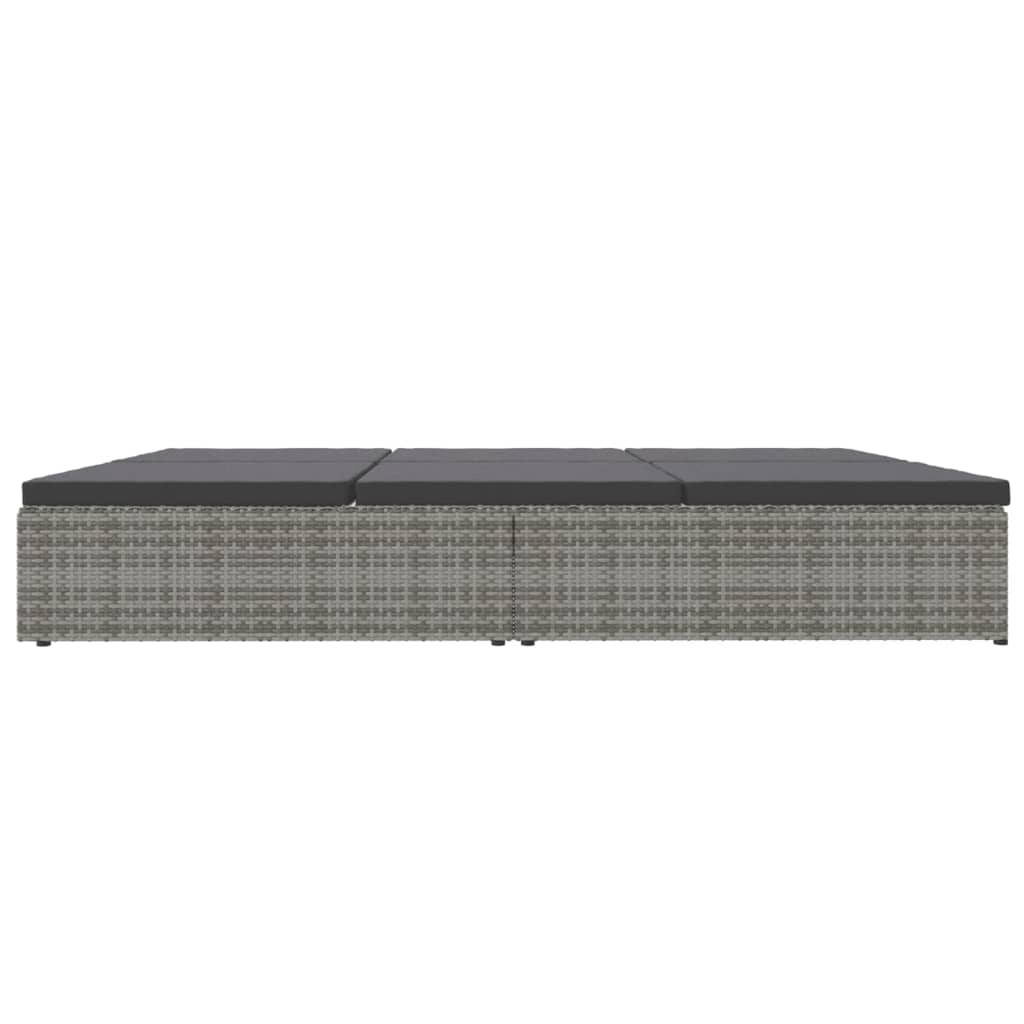 Ligbed met kussens converteerbaar poly rattan donkergrijs